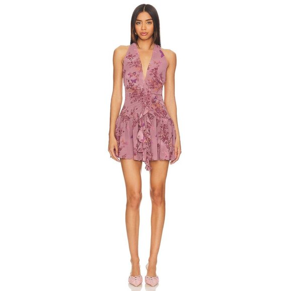 NBD Diya Mini Dress in Mauve Floral XXSmall New Womens Halter flowers - Picture 1 of 9